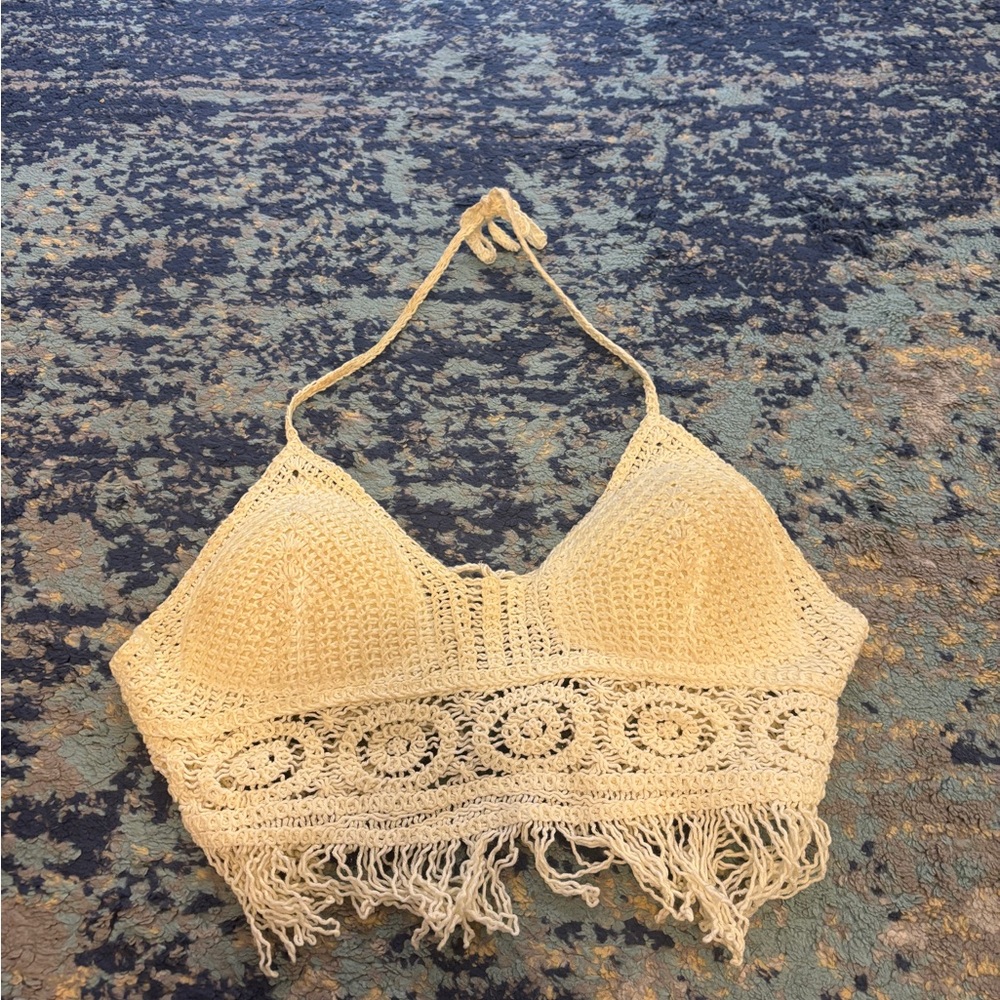 Crochet Halter Top in Cream